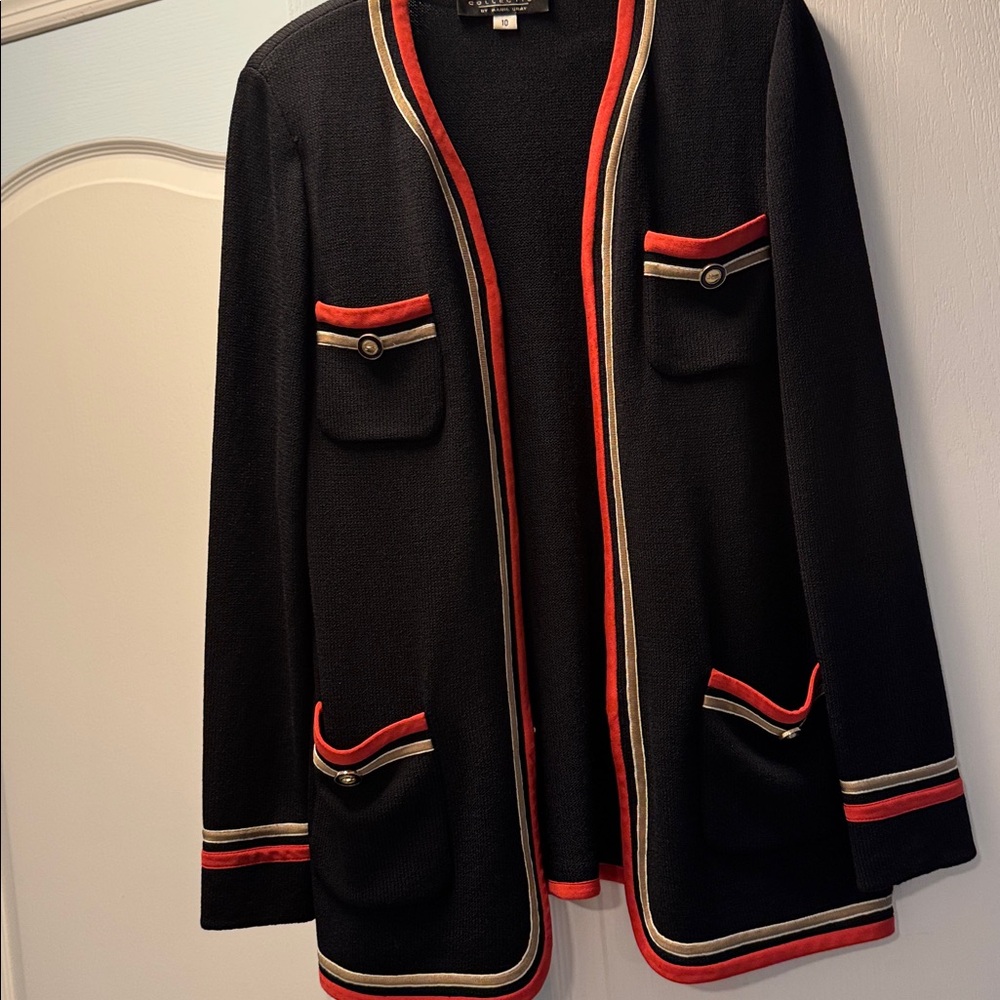 St. John Black Blazer with Red and Gold Trim - Picture 3 of 6